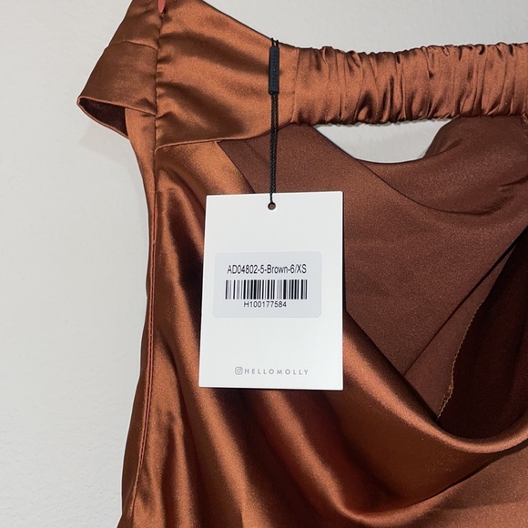 Hello Molly Run To The Top Satin Strapless Maxi Dress in BROWN SZ US 2 - Picture 4 of 6
